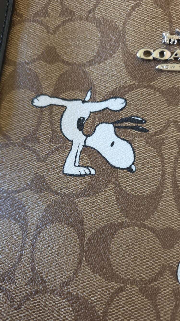 Coach x Peanuts Snoopy City Tote Signature Coated Canvas Brown Black Rare - Picture 11 of 16